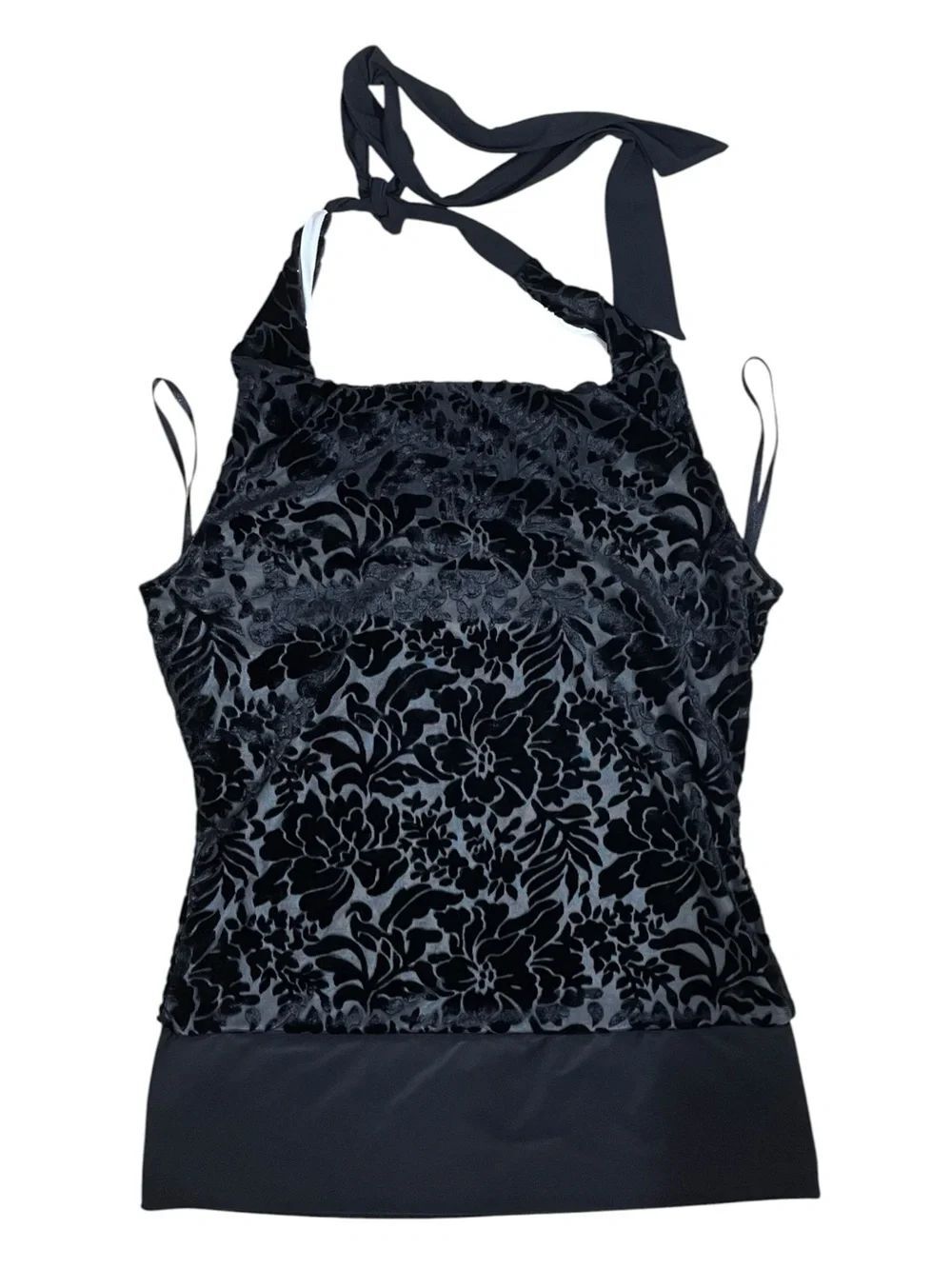 White House Black Market Floral Burnout Velvet Halter Mini Dress Size M Y2K
